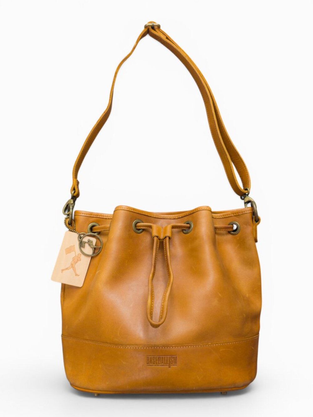 Baseballism USA Baseball Glove Leather Bucket Bag, Camel w/ Brass Hardware
